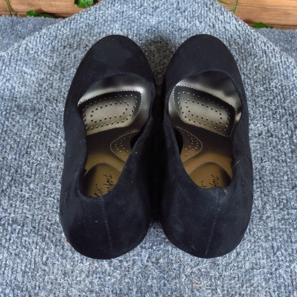 Dexflex Comfort Women Wedge Pump Size 7 Wide Professional Work Black Faux Suede